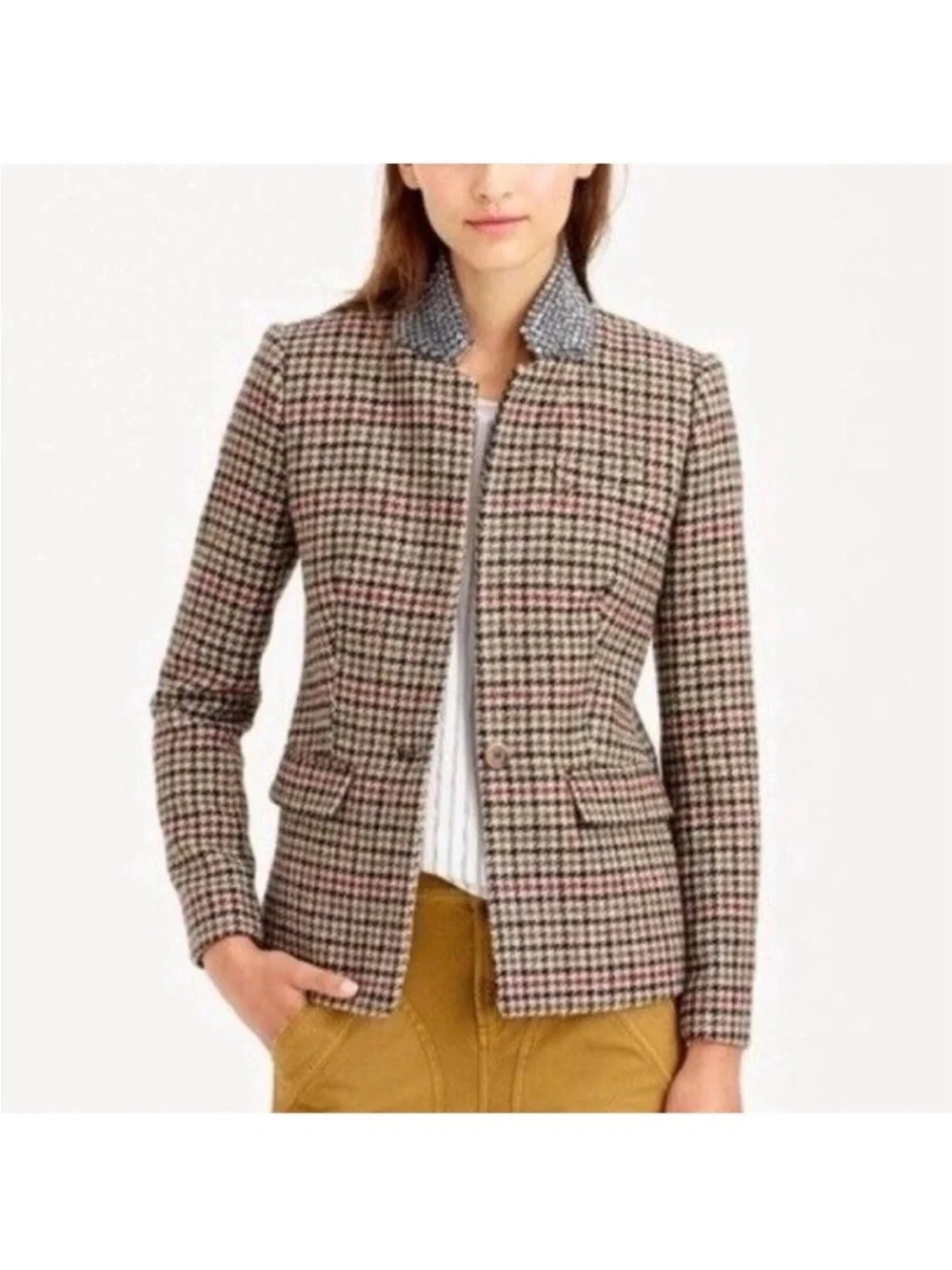 J. Crew Regent Houndstooth Tailored Blazer - Rhinestone Collar